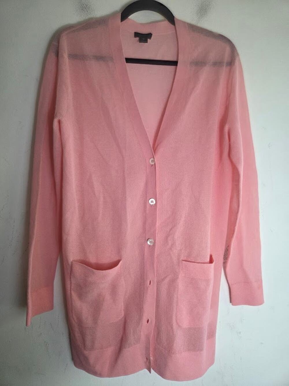 J. Crew Women Pink Pastel Pink Gauzy Cotton Tunic Button Cardigan Sweater Medium
